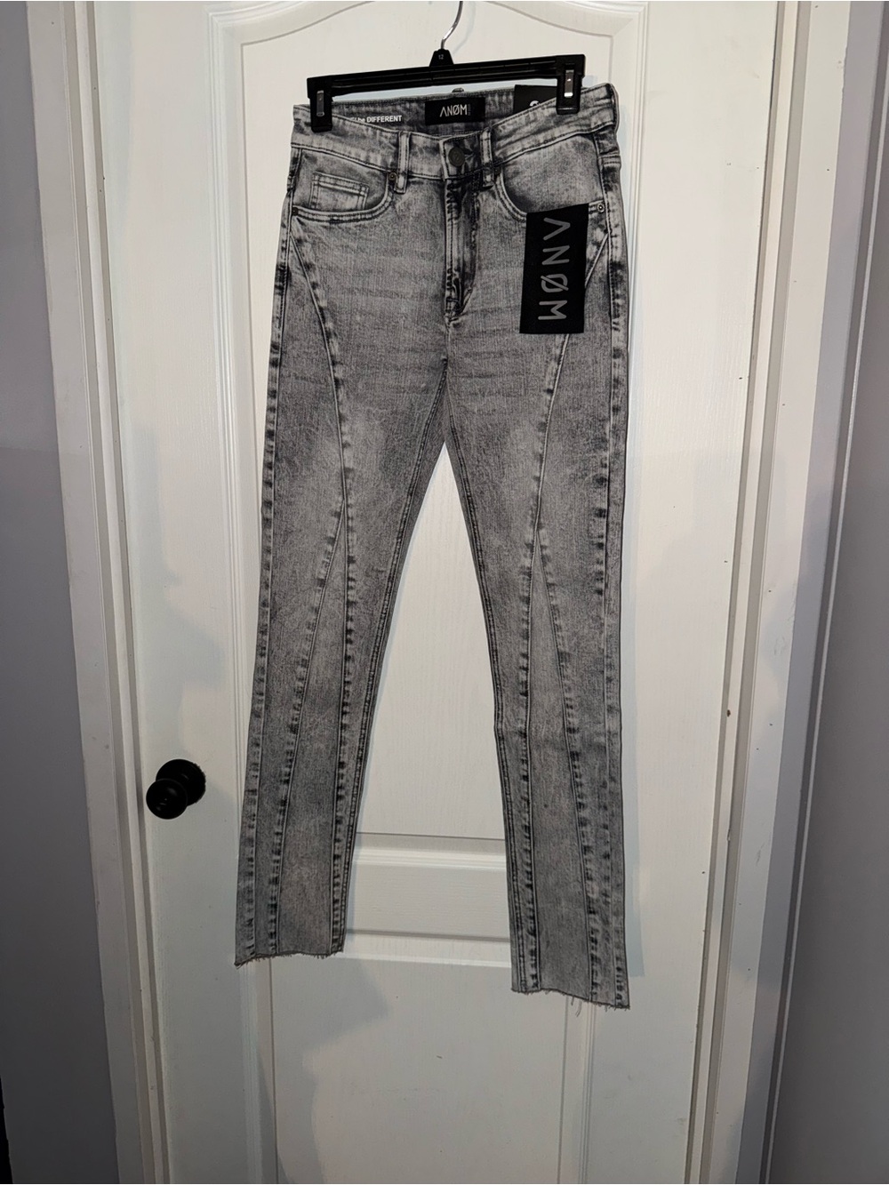 Men’s Grey Acid-Wash Skinny Jeans by